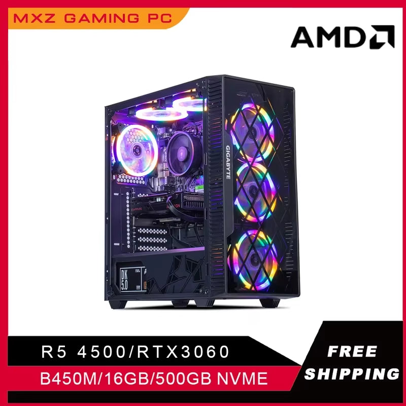 Customizable Gaming Desktop Computer with Ryzen 5 4500, RTX 3060, 500GB NVMe, and Windows 10 Pro