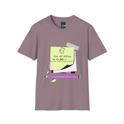 Out of Office T-Shirt | Handmade BRB Graphic Tee | Funny Casual Wear | Urban Street Style | Custom Sticky Note Art