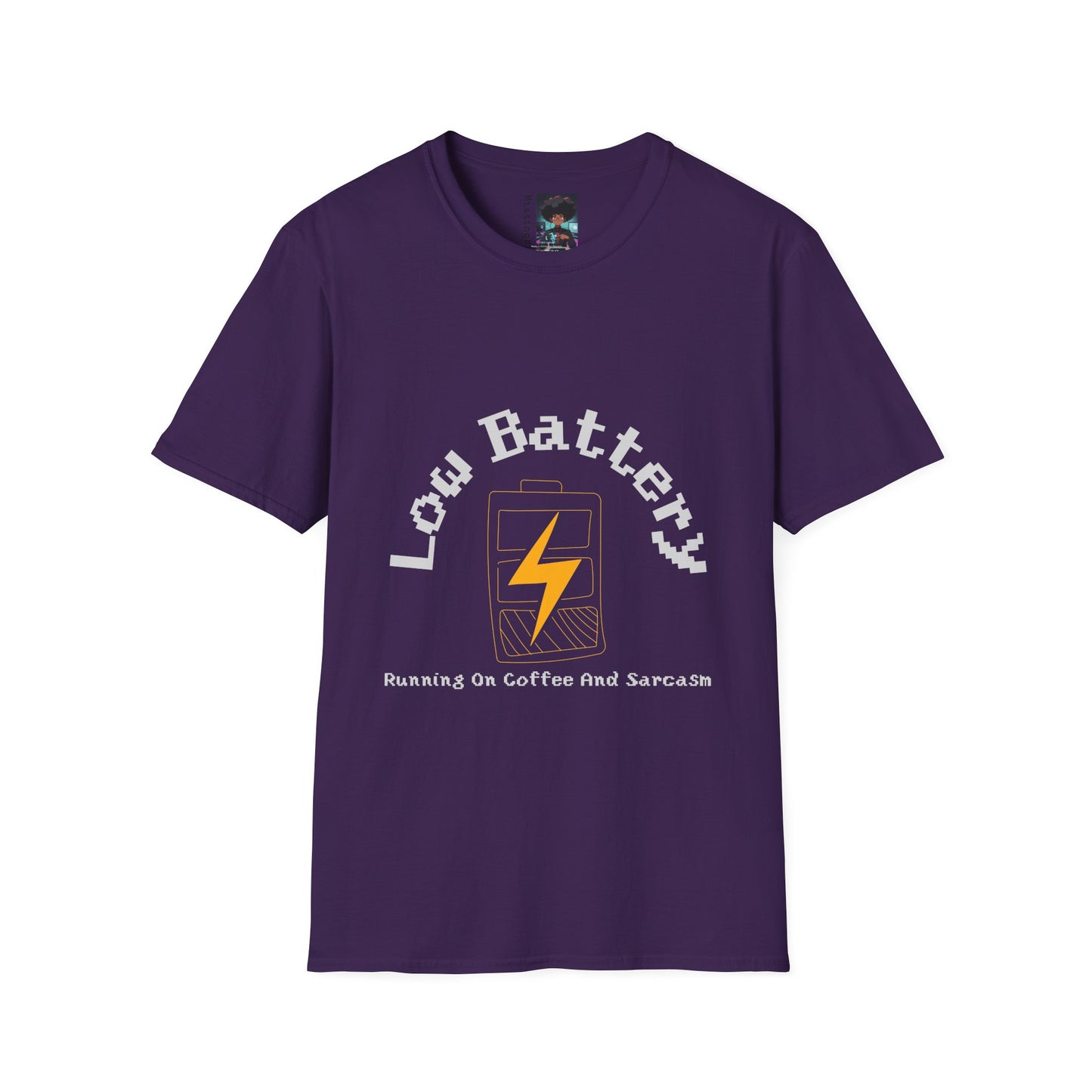Low Battery Coffee T-Shirt | Handmade Graphic Tee | Running on Coffee & Sarcasm | Funny Urban Streetwear | Custom Low Energy Humor
