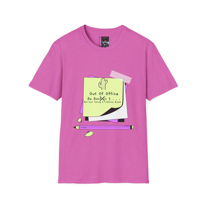 Out of Office T-Shirt | Handmade BRB Graphic Tee | Funny Casual Wear | Urban Street Style | Custom Sticky Note Art