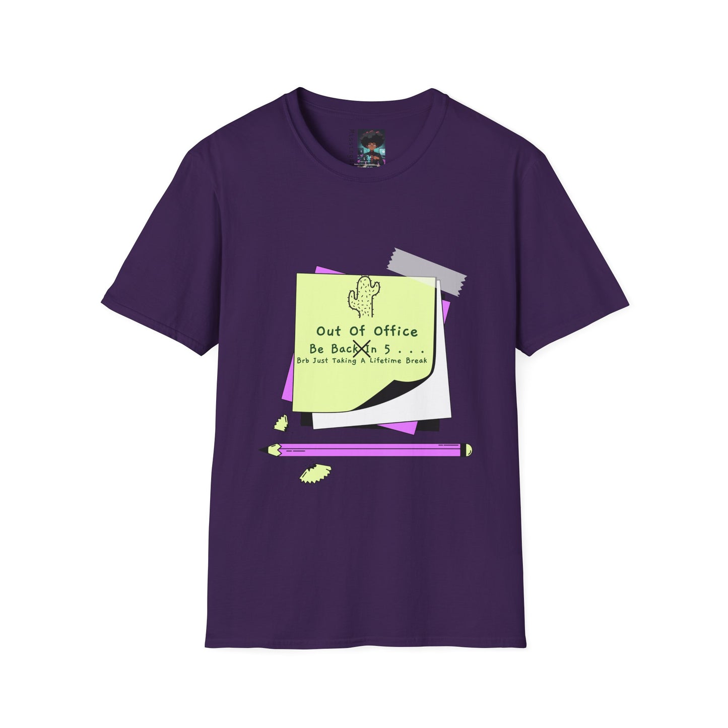 Out of Office T-Shirt | Handmade BRB Graphic Tee | Funny Casual Wear | Urban Street Style | Custom Sticky Note Art