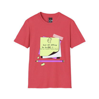 Out of Office T-Shirt | Handmade BRB Graphic Tee | Funny Casual Wear | Urban Street Style | Custom Sticky Note Art
