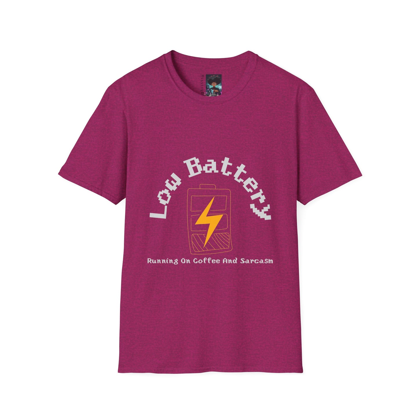 Low Battery Coffee T-Shirt | Handmade Graphic Tee | Running on Coffee & Sarcasm | Funny Urban Streetwear | Custom Low Energy Humor