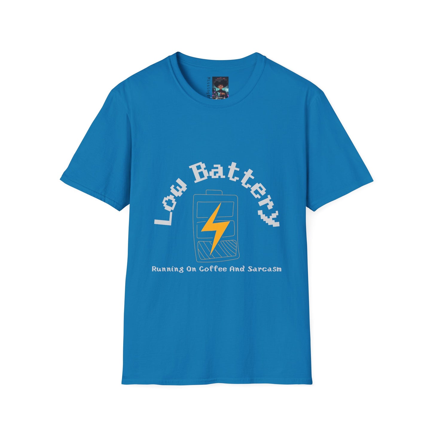 Low Battery Coffee T-Shirt | Handmade Graphic Tee | Running on Coffee & Sarcasm | Funny Urban Streetwear | Custom Low Energy Humor