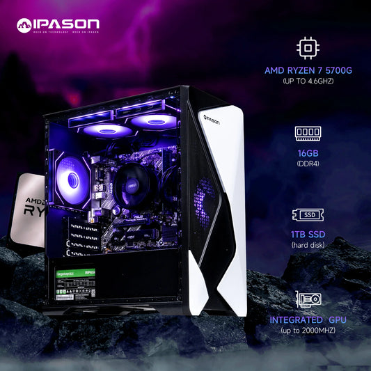 Gaming Desktop,Amd Ryzen 7 5700G 8 Core(Up to 4.5Ghz),16Gb RAM,1TB Ssd,Windows 11 Home - WIFI - Gaming PC