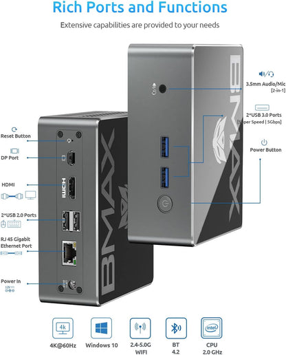 Mini PC, B3 Mini Computer Windows 10, Core I3-5005U Processor Expandable 8GB RAM (Up to 64GB) 128GB SSD, 4K@60Hz Mini Dp/Dual Wifi/Hdmi/Bt 4.2/ 2X USB2.0,2X USB 3.0