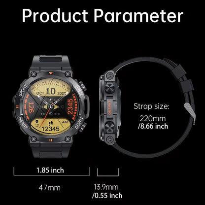 K56Pro Men's Smart Watch with Heart Rate Monitor, Bluetooth Connectivity, 400mAh Long Battery Life, 1.39-Inch 360x360 HD Display for Outdoor Activities