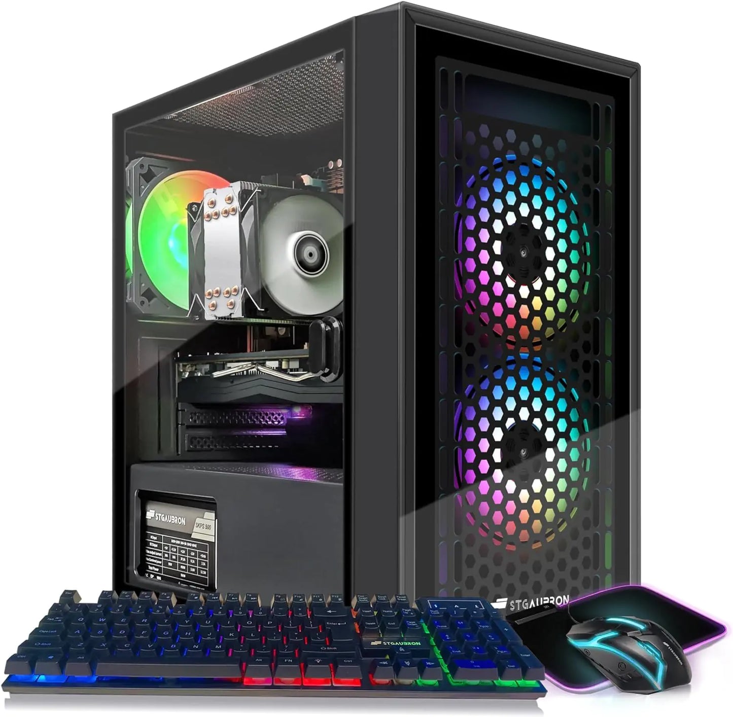 STGAubron Gaming PC Radeon RX 580 8GB Intel i7 Xeon E5 up to 3.6GHz16GB RAM 512GB SSD WiFi BT 5.0 RGB Fan x3 RGB Mouse Pad Windows 10 Home Gaming Computer Tower for Gamer Streaming